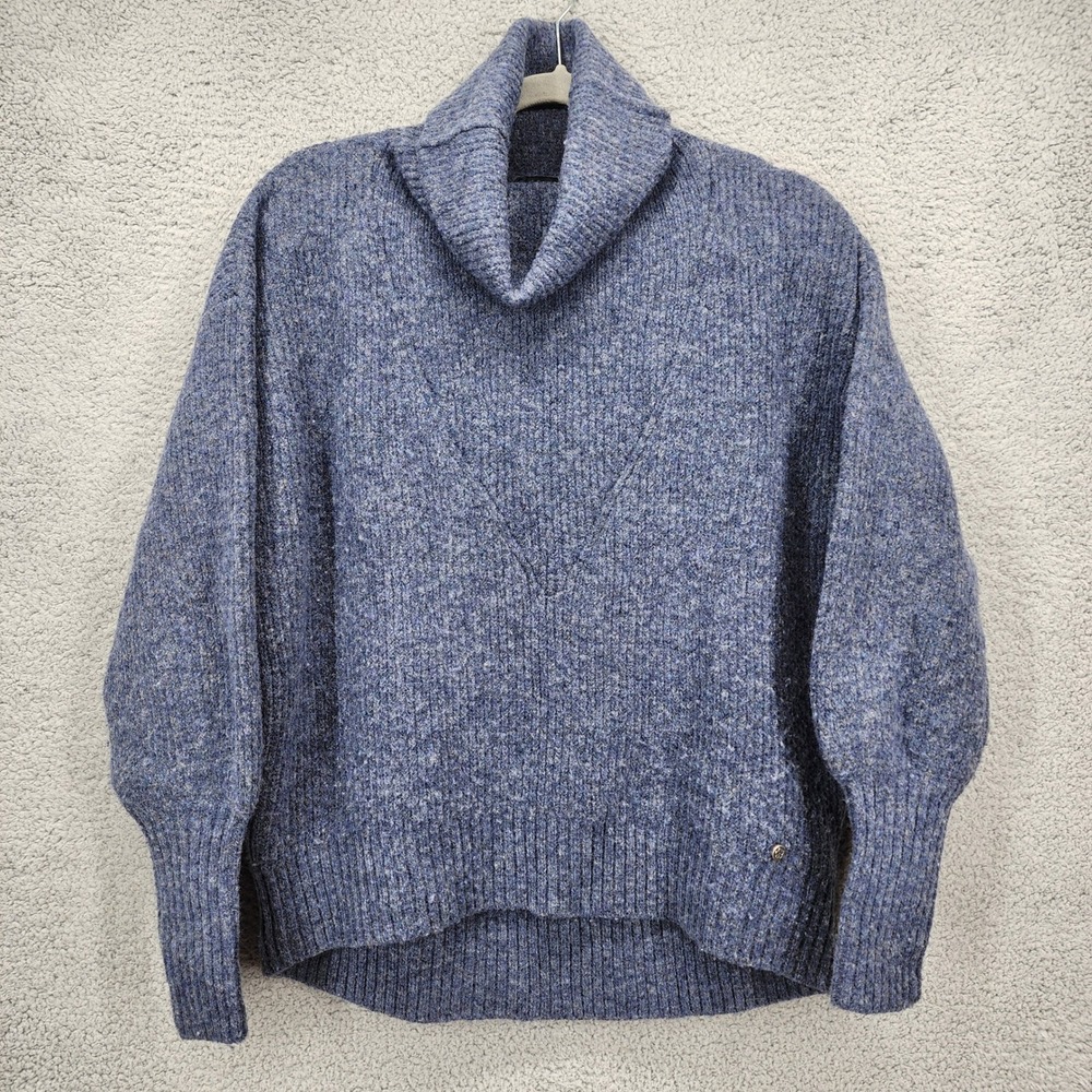 Ted Baker London CCHLOE‎ Blue Wool Blend Cowl Neck Ribbed Sweater Size 1 Small